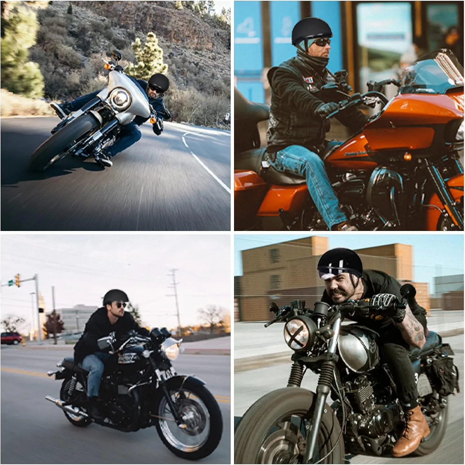 ILM Motorcycle Half Helmet with Sunshield Quick Release Strap Half Face Fit for Cruiser Scooter DOT Approved 883V (Matte Black, XX-Large)