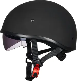 ILM Motorcycle Half Helmet with Sunshield Quick Release Strap Half Face Fit for Cruiser Scooter DOT Approved 883V (Matte Black, XX-Large)