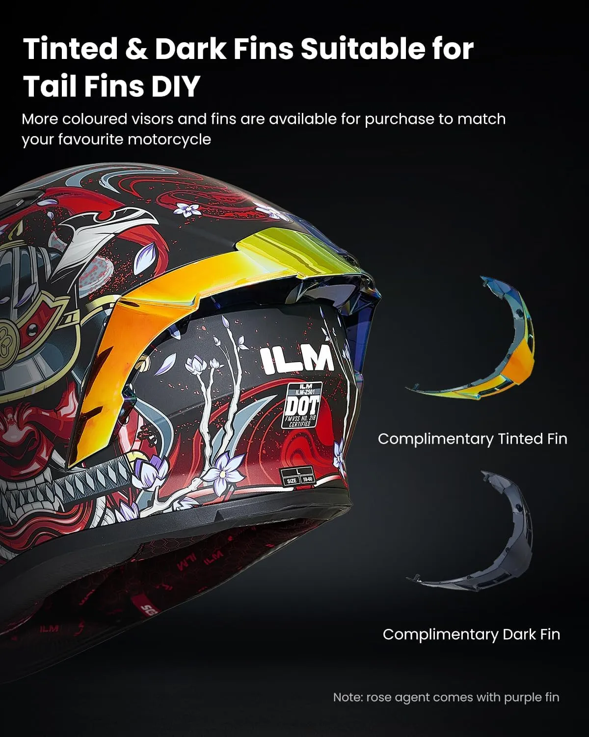 ILM Motorcycle Helmet Full Face with Pinlock Compatible Clear&Tinted Visors and Fins Street Bike Motocross Casco DOT Model Z501(Armor Red, Large)