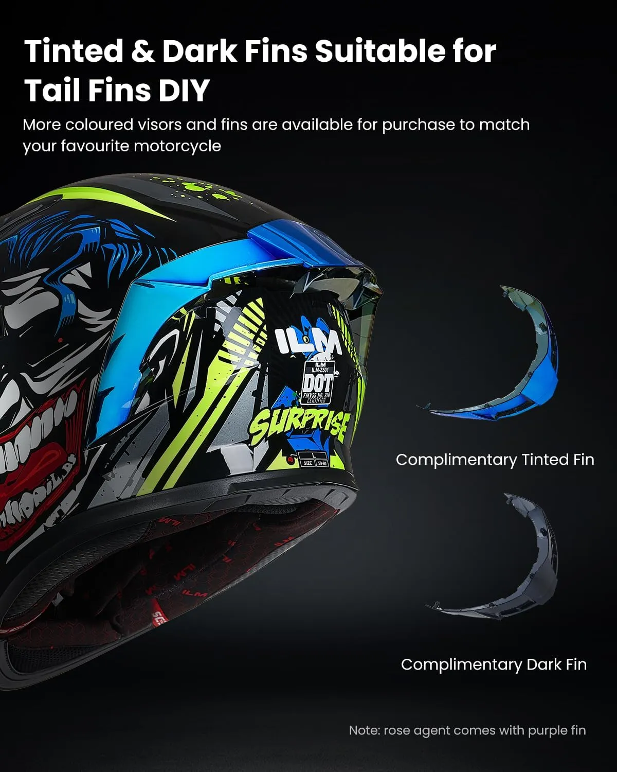 ILM Motorcycle Helmet Full Face with Pinlock Compatible Clear&Tinted Visors and Fins Street Bike Motocross Casco DOT Model Z501(Surprise Yellow, Large)