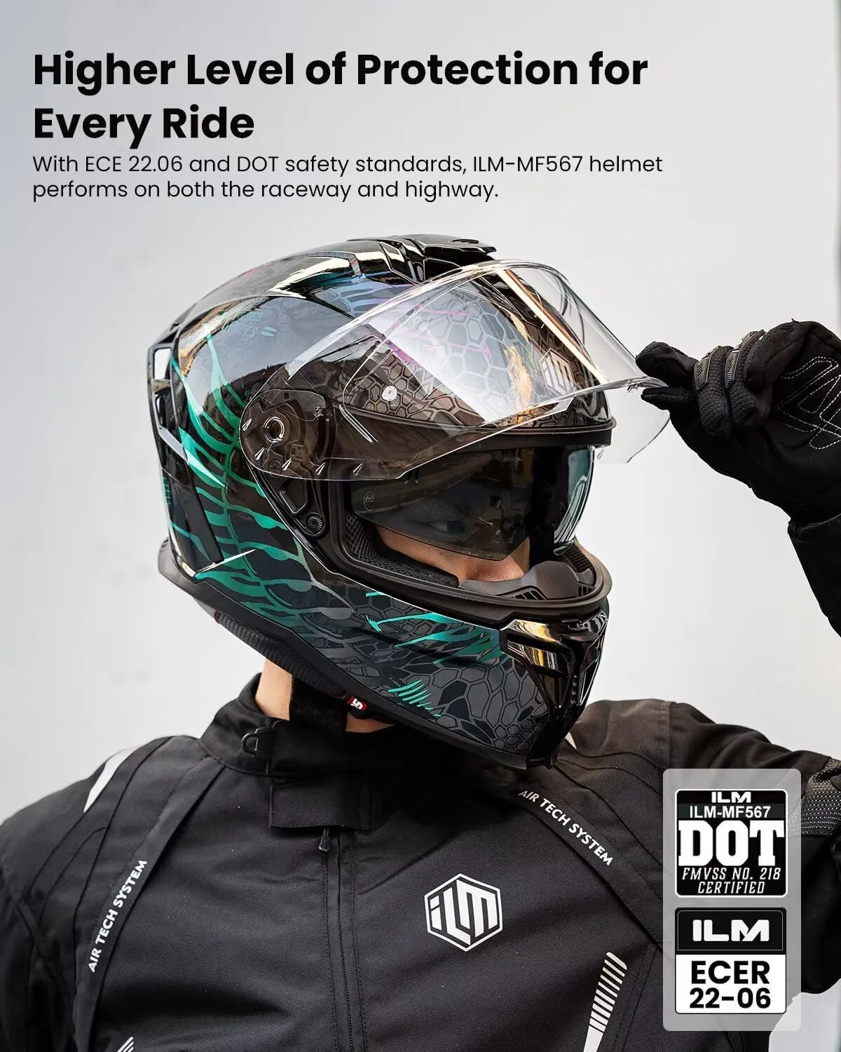 ILM Motorcycle Helmets DOT ECE Dual Visor Street Racing Helmet Full Face Powersports Cascos for Men Women Model MF567(Cobra Camaleon Purple, XL)