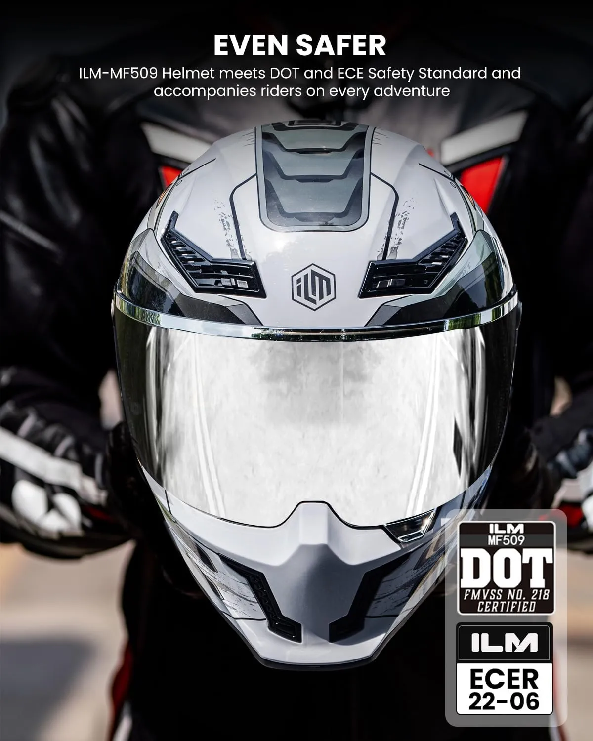 ILM Motorcycle Helmets for Adult Men Women Full Face DOT ECE Powersports Dual Visor Street Racing Helmet with Pinlock Cascos para Motos Model MF509 (Cyborg Gray, XL)