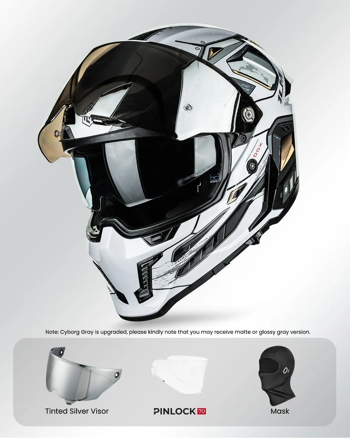 ILM Motorcycle Helmets for Adult Men Women Full Face DOT ECE Powersports Dual Visor Street Racing Helmet with Pinlock Cascos para Motos Model MF509 (Cyborg Gray, XL)