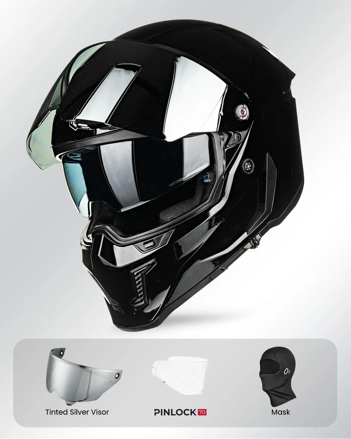 ILM Motorcycle Helmets for Adult Men Women Full Face DOT ECE Powersports Dual Visor Street Racing Helmet with Pinlock Cascos para Motos Model MF509 (Gloss Blacks, L)