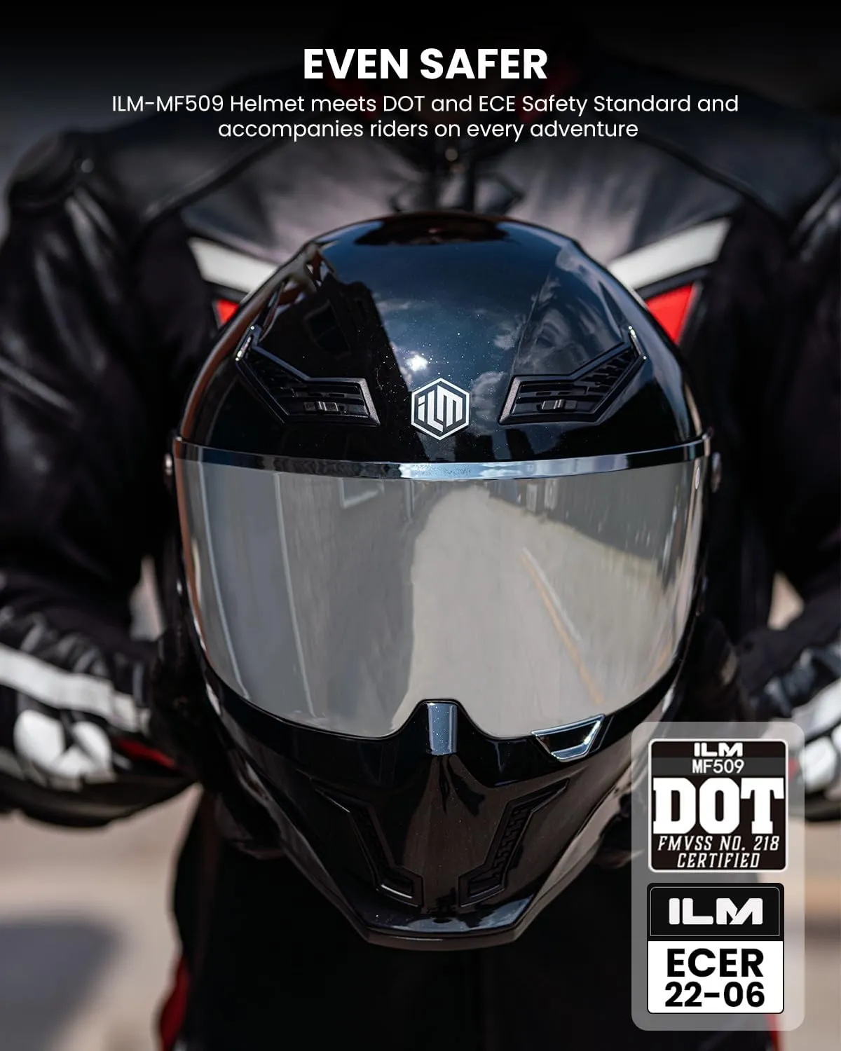 ILM Motorcycle Helmets for Adult Men Women Full Face DOT ECE Powersports Dual Visor Street Racing Helmet with Pinlock Cascos para Motos Model MF509 (Gloss Blacks, L)