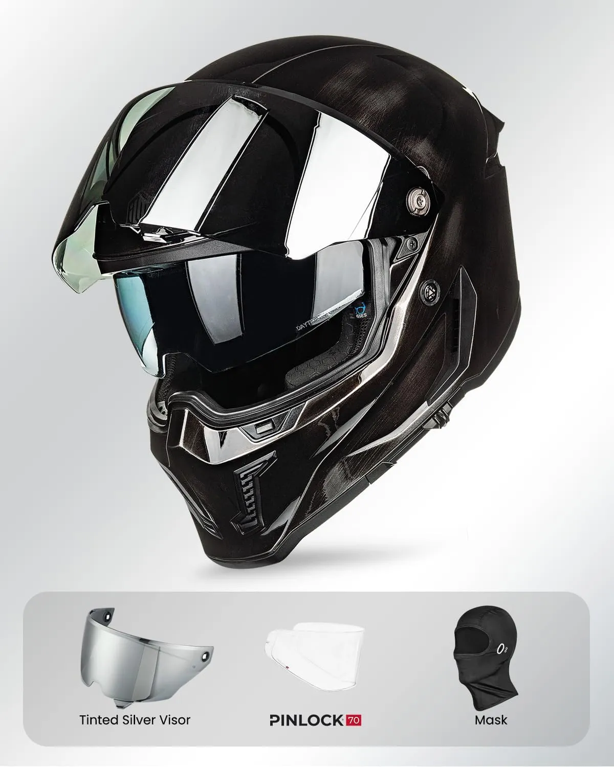 ILM Motorcycle Helmets for Adult Men Women Full Face DOT ECE Powersports Dual Visor Street Racing Helmet with Pinlock Cascos para Motos Model MF509 (War Damaged Gray, L)