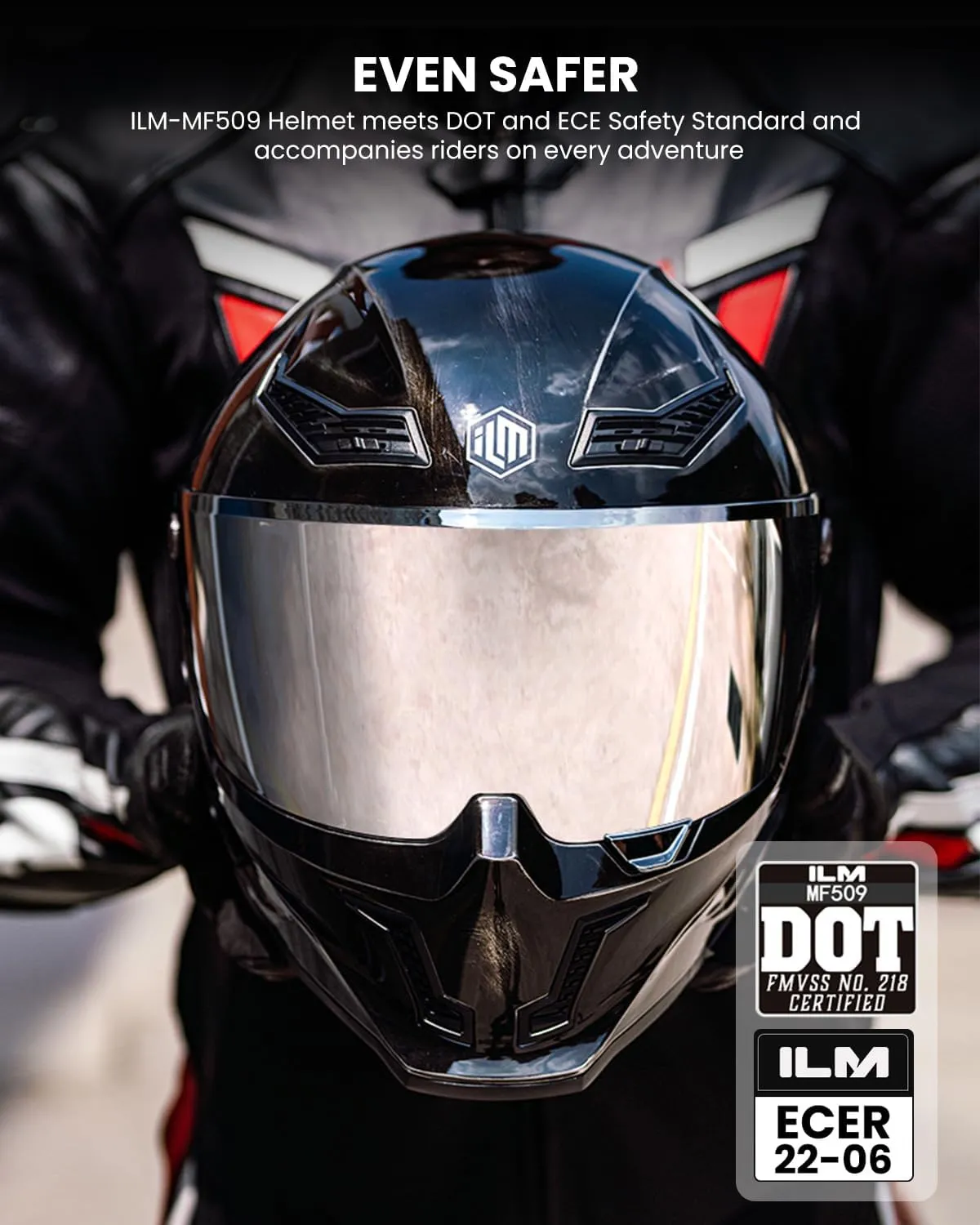 ILM Motorcycle Helmets for Adult Men Women Full Face DOT ECE Powersports Dual Visor Street Racing Helmet with Pinlock Cascos para Motos Model MF509 (War Damaged Gray, L)