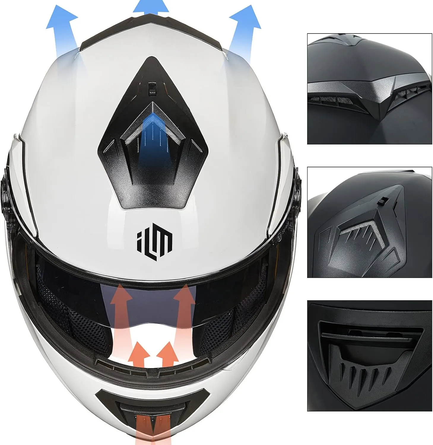 ILM Motorcycle Helmets for Adults Dual Visor Enlarged Air Vents Modular Full Face Cascos para Motos Men Women DOT Model DP998(White, Large)