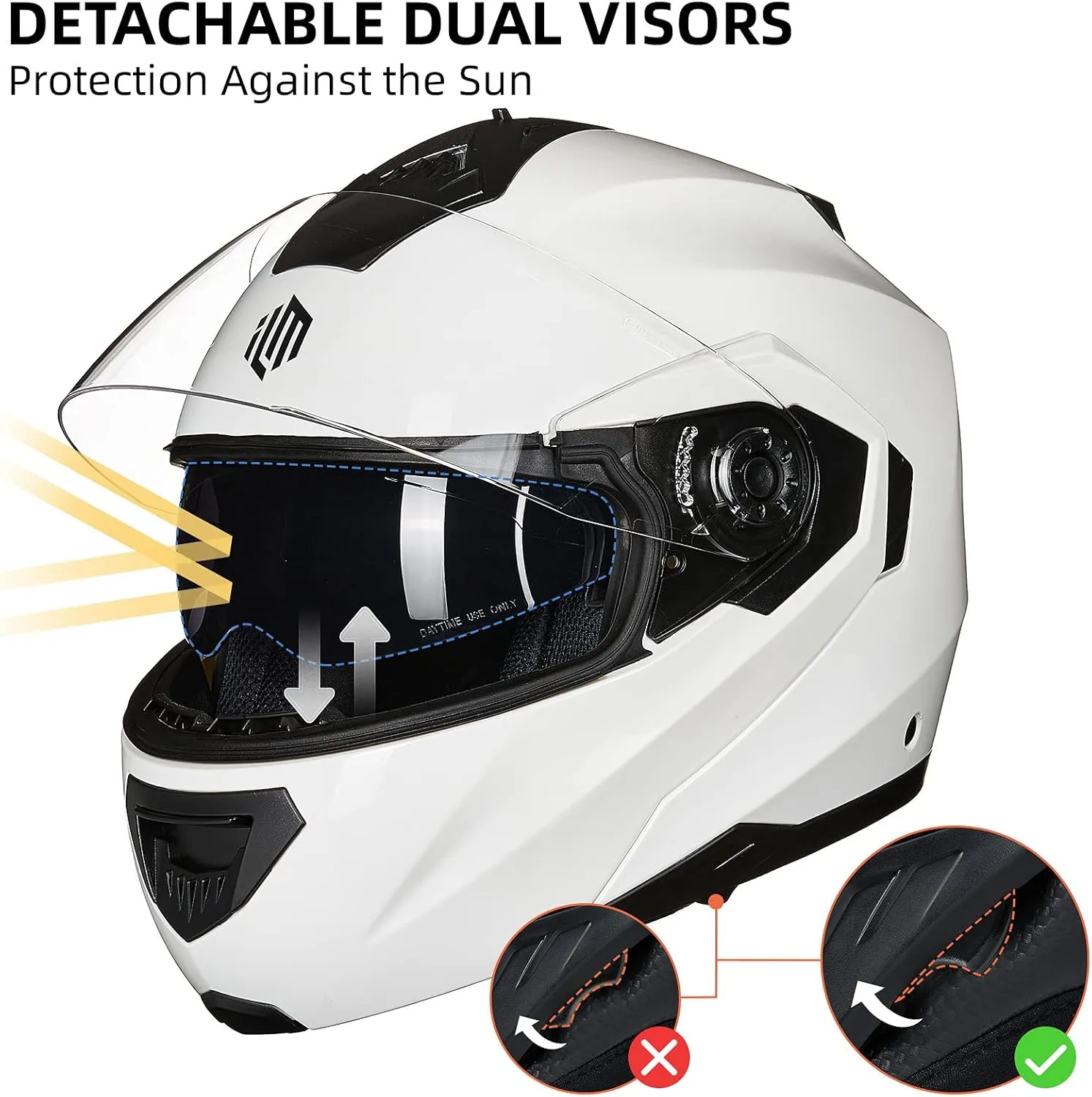 ILM Motorcycle Helmets for Adults Dual Visor Enlarged Air Vents Modular Full Face Cascos para Motos Men Women DOT Model DP998(White, Large)