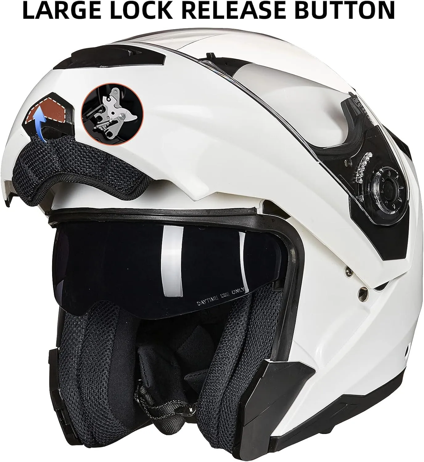 ILM Motorcycle Helmets for Adults Dual Visor Enlarged Air Vents Modular Full Face Cascos para Motos Men Women DOT Model DP998(White, Large)