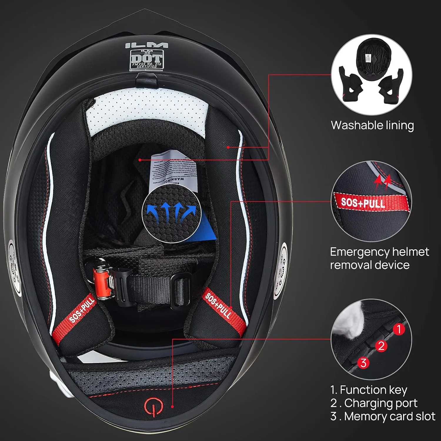 ILM Motorcycle Helmets with Built in Bluetooth Full Face Casco para Moto Dual Visor for Adults Men Women DOT Model-X9(Matte Black,XL)