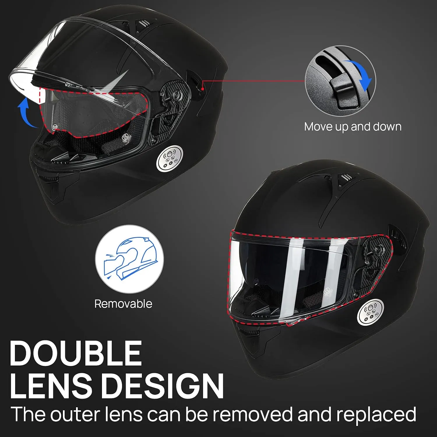 ILM Motorcycle Helmets with Built in Bluetooth Full Face Casco para Moto Dual Visor for Adults Men Women DOT Model-X9(Matte Black,XL)