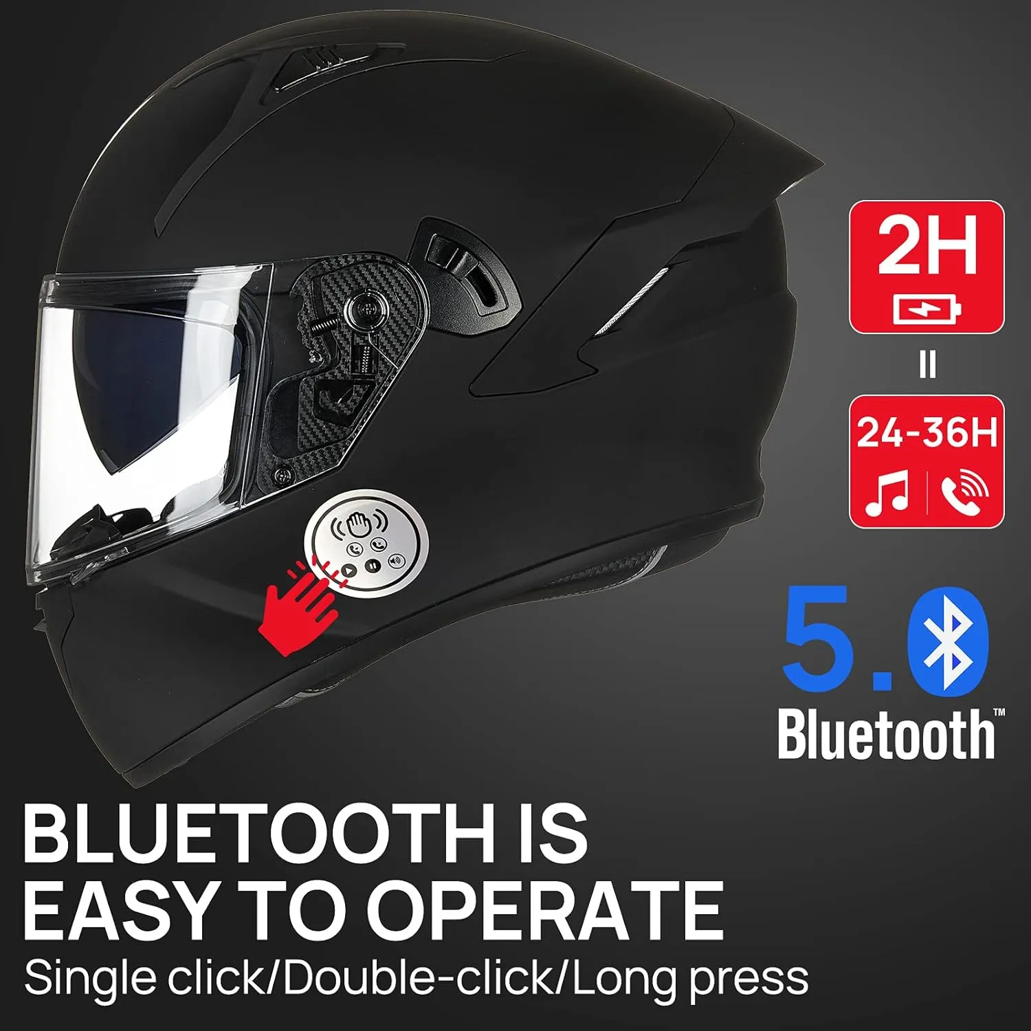ILM Motorcycle Helmets with Built in Bluetooth Full Face Casco para Moto Dual Visor for Adults Men Women DOT Model-X9(Matte Black,XL)