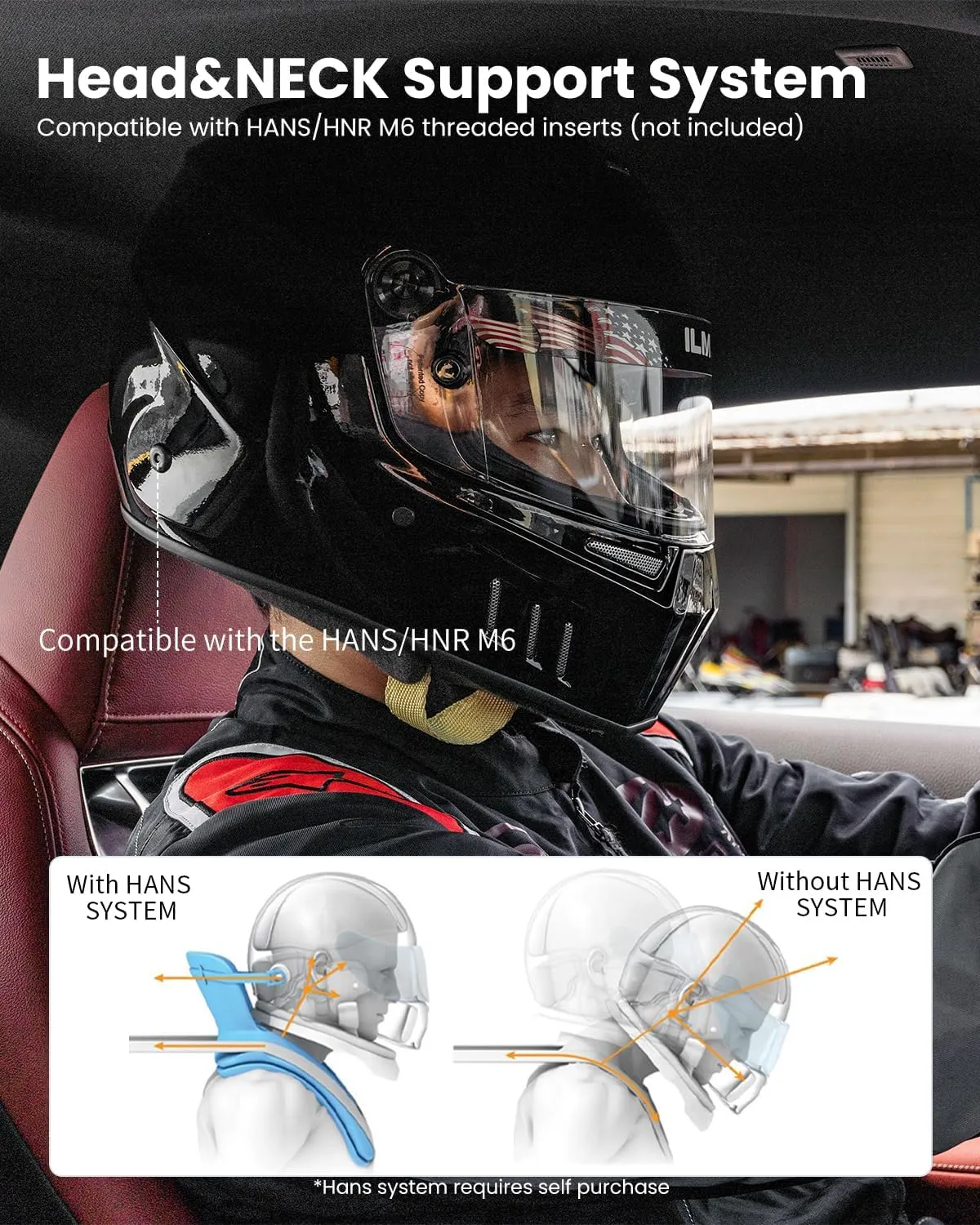 ILM Snell SA2020 Full Face Auto Racing Helmets Lightweight Fiberglass for Adult Men and Women Model 890