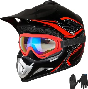 ILM Youth Kids Dirt Bike Helmet ATV Motocross DOT Off-Road Street Helmet Goggles Gloves Full Face Protective Helmet Model BLD-818