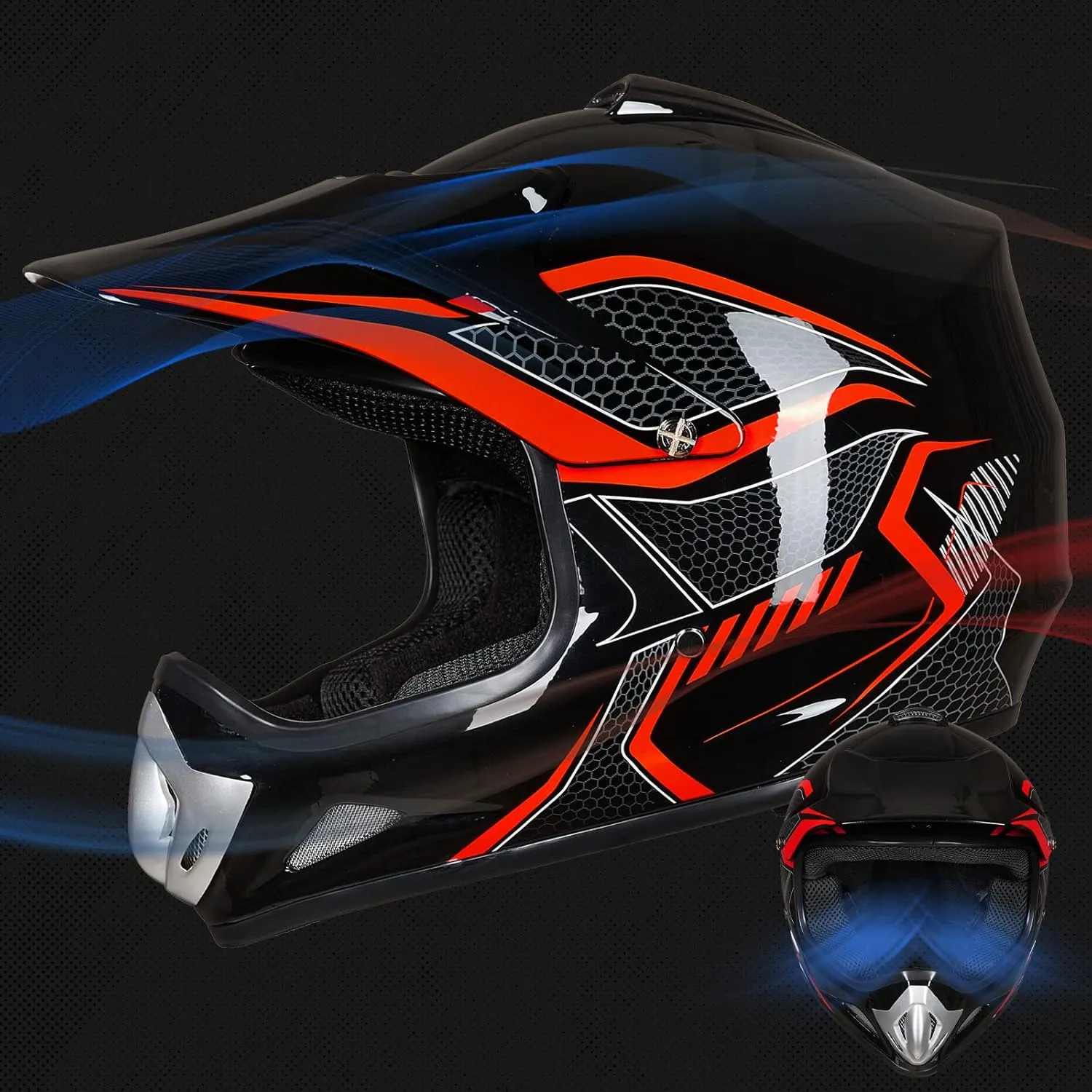 ILM Youth Kids Dirt Bike Helmet ATV Motocross DOT Off-Road Street Helmet Goggles Gloves Full Face Protective Helmet Model BLD-818