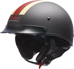 Indian Motorcycle Half Helmet, Black with Retro Racing Stripe, Matte Finish, Removable Earflaps and Visor, Bluetooth Capable - 2863696
