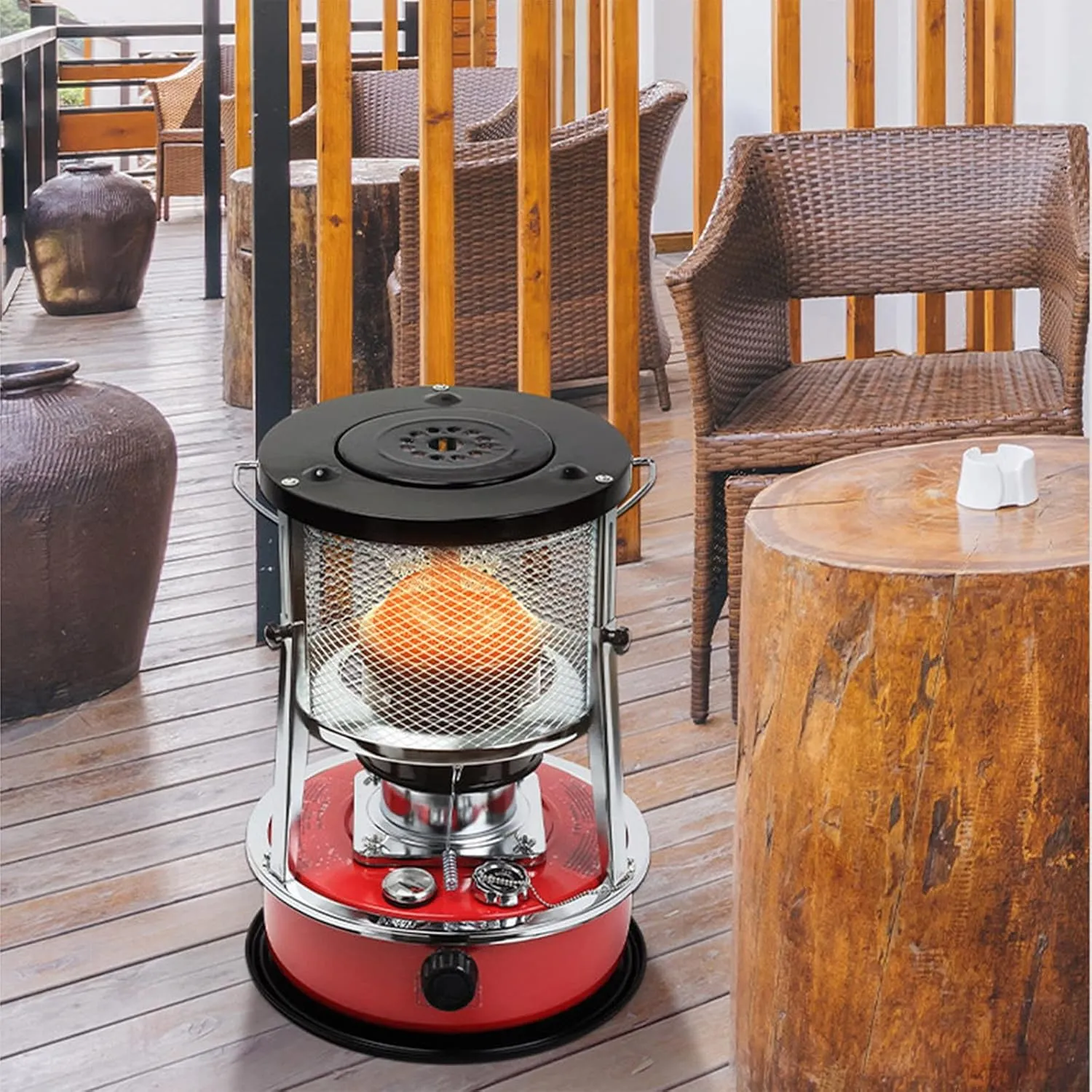 Indoor Non-Electric Mobile Heating Furnace Outdoor Camping Multi-Functional Kerosene Furnace high-Efficiency Energy-Saving Firepower Adjustable (Color : Red Color)