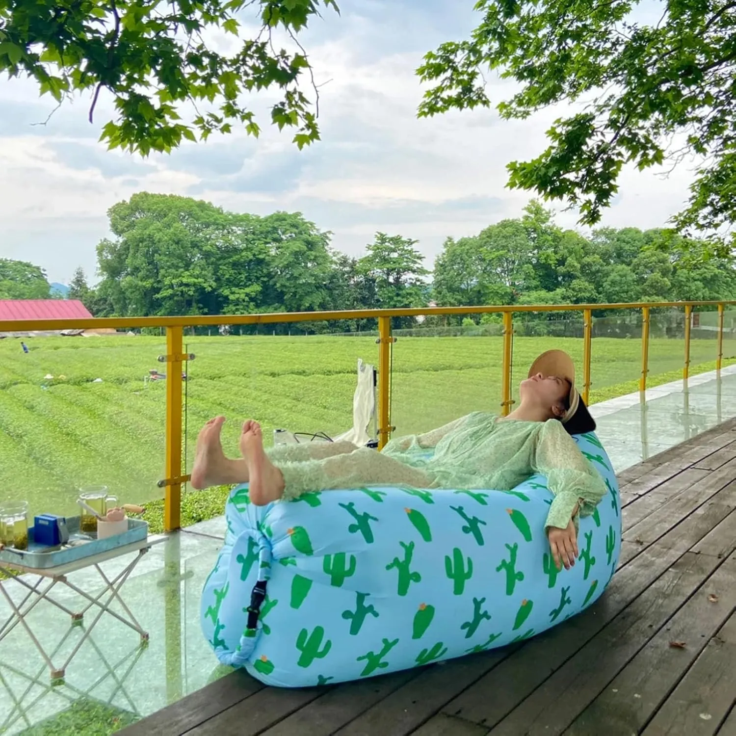Inflatable Couch for Camping,Inflatable Lounger Air Sofa Chair,Portable Festival Couch for Outdoor, Beach, Hiking, Picnics, Music Festivals (Cactus)