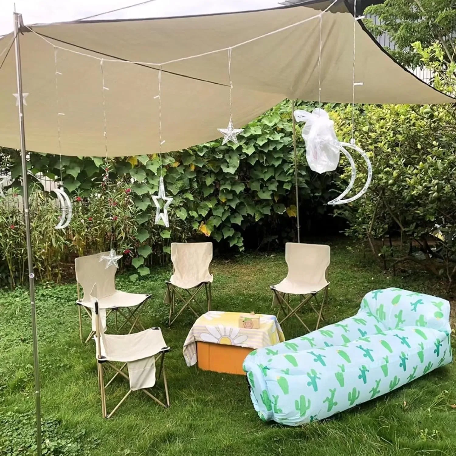 Inflatable Couch for Camping,Inflatable Lounger Air Sofa Chair,Portable Festival Couch for Outdoor, Beach, Hiking, Picnics, Music Festivals (Cactus)