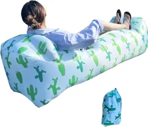 Inflatable Couch for Camping,Inflatable Lounger Air Sofa Chair,Portable Festival Couch for Outdoor, Beach, Hiking, Picnics, Music Festivals (Cactus)