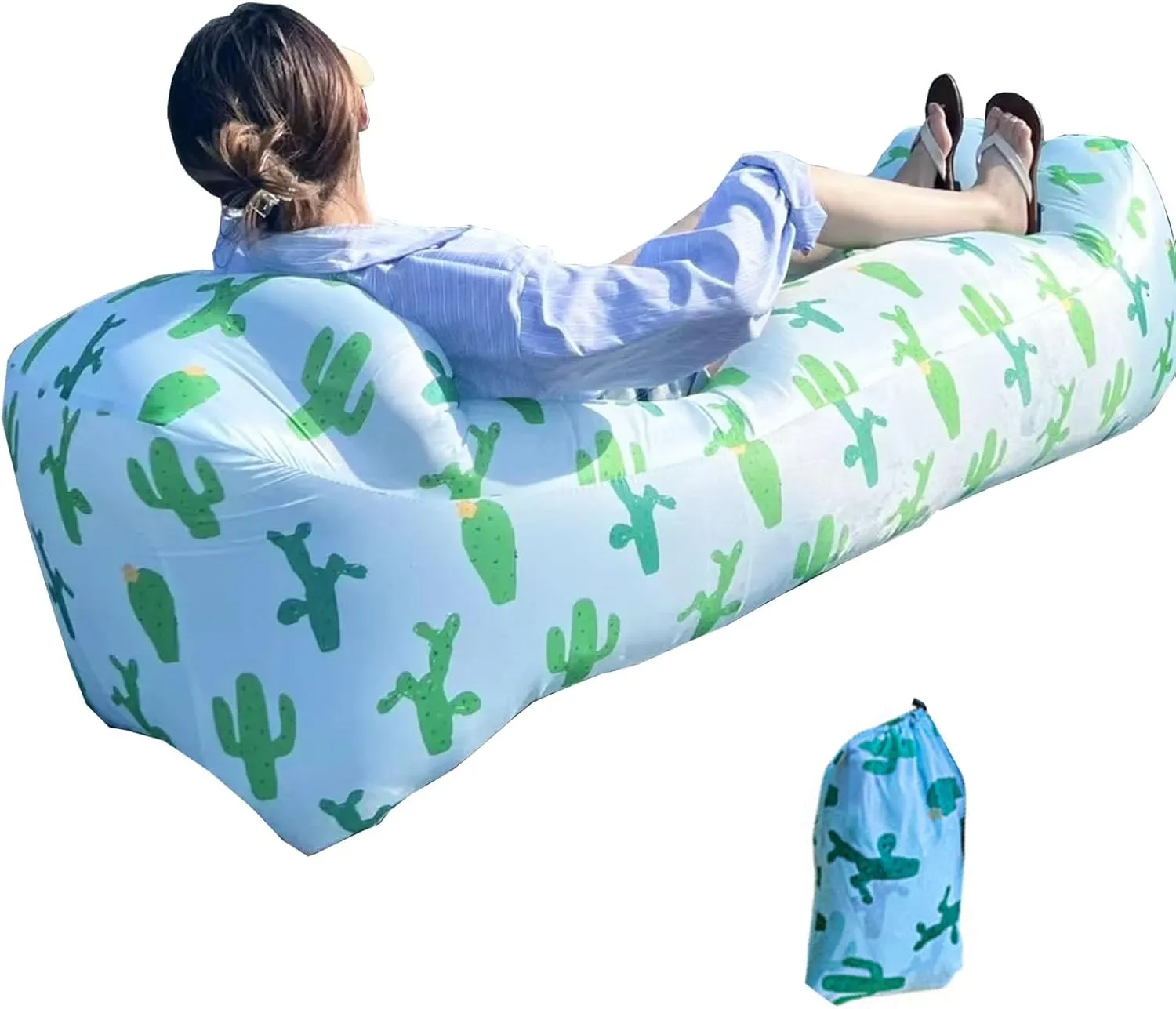 Inflatable Couch for Camping,Inflatable Lounger Air Sofa Chair,Portable Festival Couch for Outdoor, Beach, Hiking, Picnics, Music Festivals (Cactus)