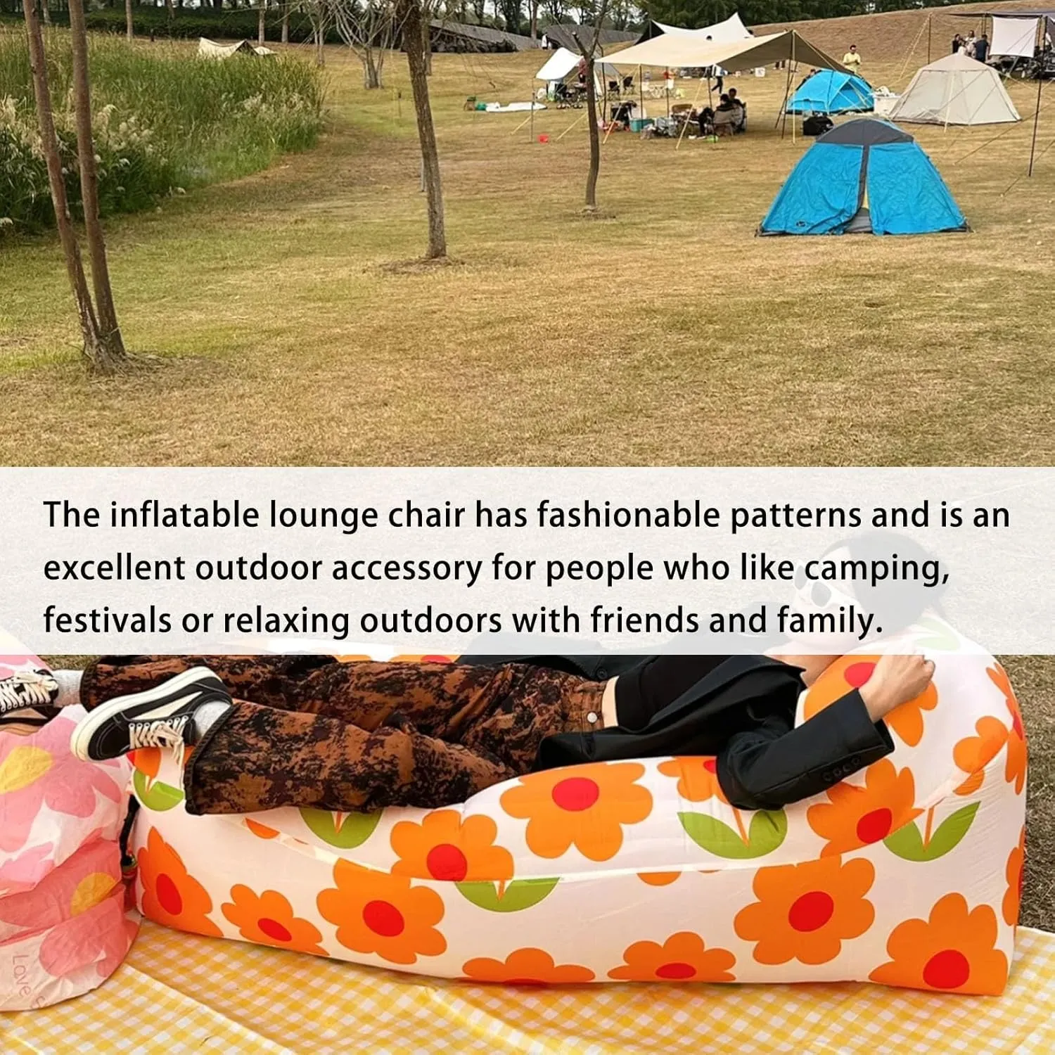 Inflatable Couch for Camping,Inflatable Lounger Air Sofa Chair,Portable Festival Couch for Outdoor, Beach, Hiking, Picnics, Music Festivals (Sunflower)