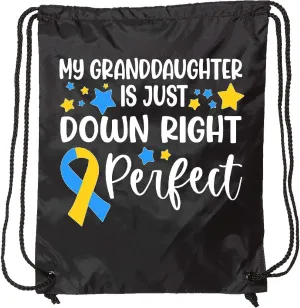inktastic My Granddaughter Is Just Down Right Perfect- Down Syndrome Awareness Ribbon Drawstring Bag Black 3e33f