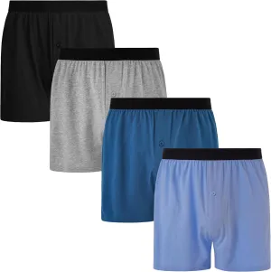 INNERSY Men's Cotton Boxer Shorts Knit Boxers with Soft Stretchy Waistband 4-Pack