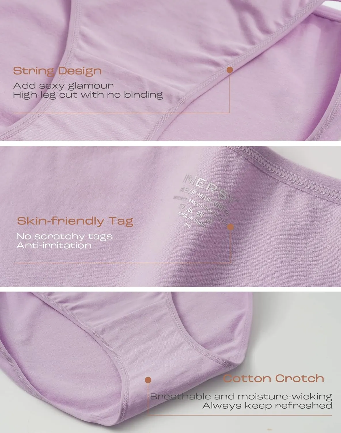 INNERSY Women's High Cut String Bikini Panties Stretchy Sexy Cotton Underwear 6-Pack
