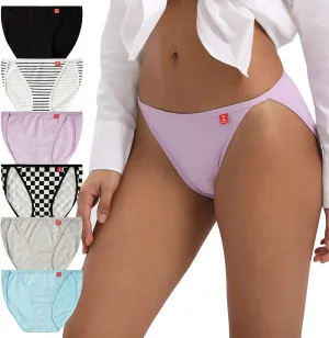 INNERSY Women's High Cut String Bikini Panties Stretchy Sexy Cotton Underwear 6-Pack