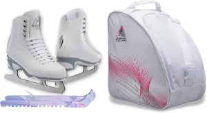 Jackson Ultima Finesse for Women and Girls White Figure Ice Skates Bundle with Skate Guards and Skating Bag Just Launched 2023