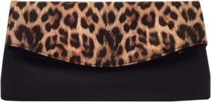 JNB Synthetic Leather Leopard Print Fold Over Clutch