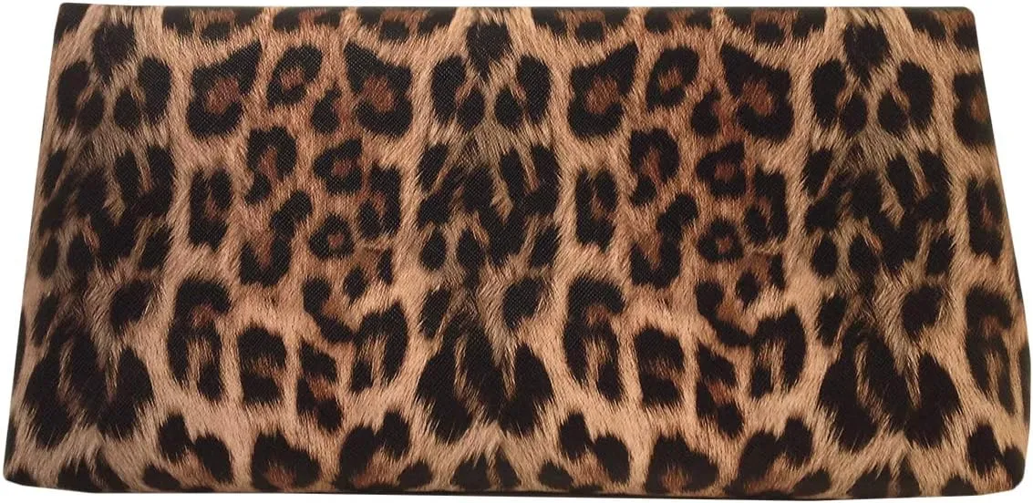 JNB Synthetic Leather Leopard Print Fold Over Clutch