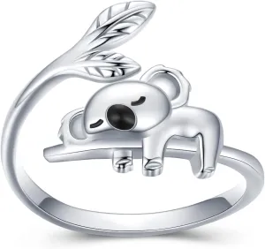 JUSTKIDSTOY Panda/Koala Ring 925 Sterling Silver Cute Animal Ring Adjustable Open Ring Panda Jewelry Gift for Women Girls