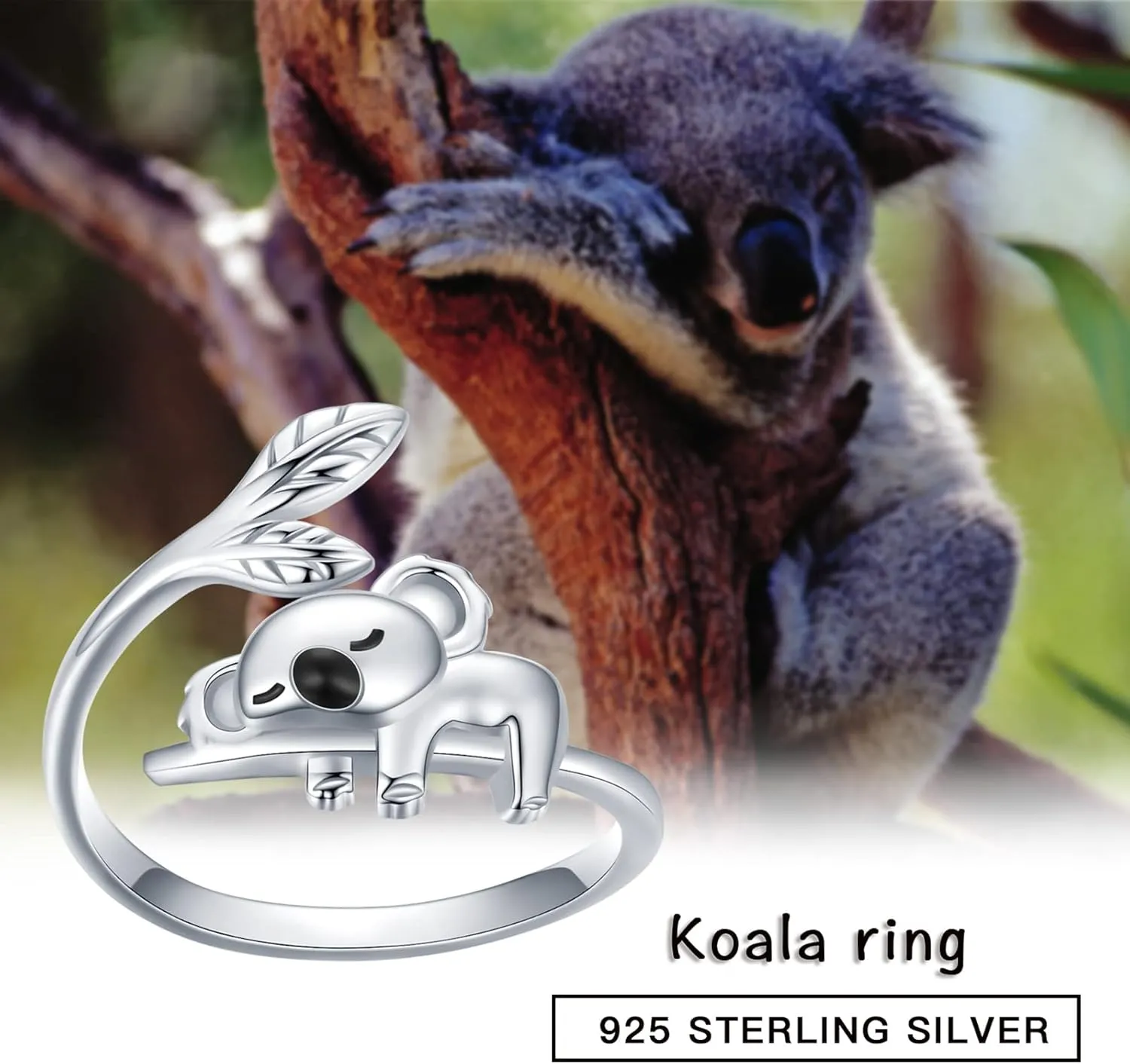 JUSTKIDSTOY Panda/Koala Ring 925 Sterling Silver Cute Animal Ring Adjustable Open Ring Panda Jewelry Gift for Women Girls