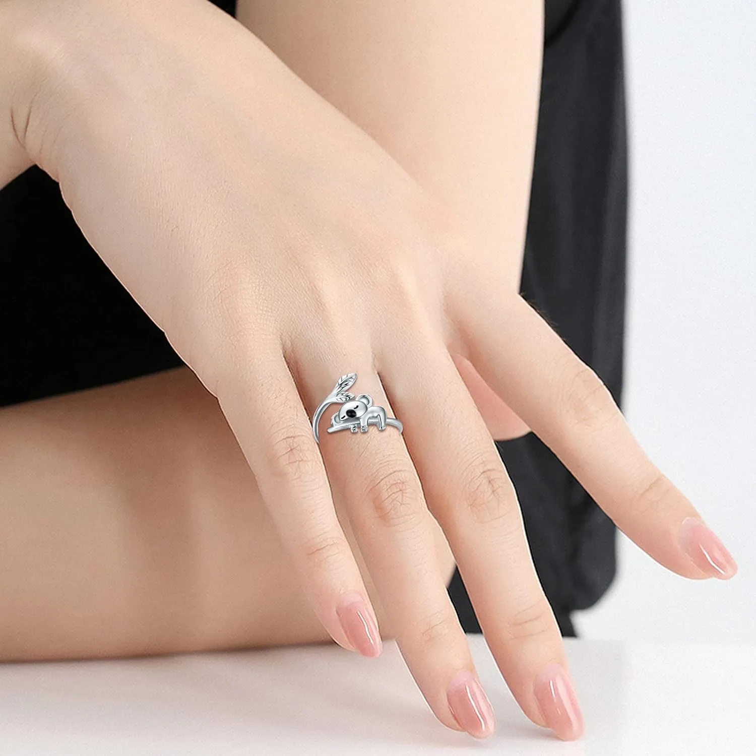 JUSTKIDSTOY Panda/Koala Ring 925 Sterling Silver Cute Animal Ring Adjustable Open Ring Panda Jewelry Gift for Women Girls