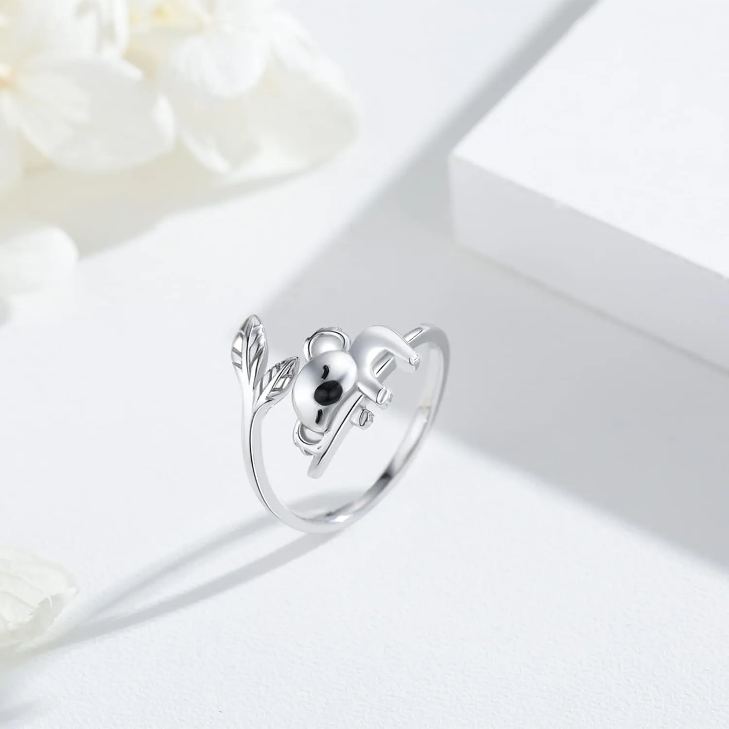 JUSTKIDSTOY Panda/Koala Ring 925 Sterling Silver Cute Animal Ring Adjustable Open Ring Panda Jewelry Gift for Women Girls