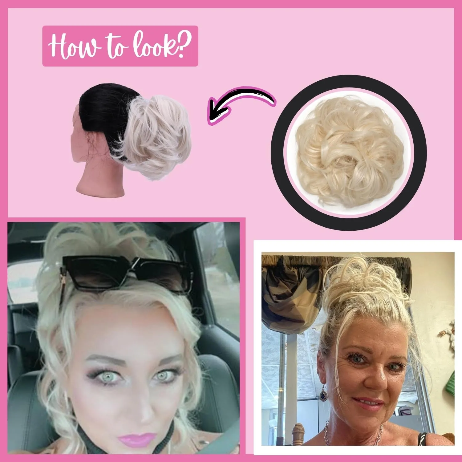 JuvaBun Bleach Blonde Messy Bun Hair Piece - Synthetic Foam Wig for Women