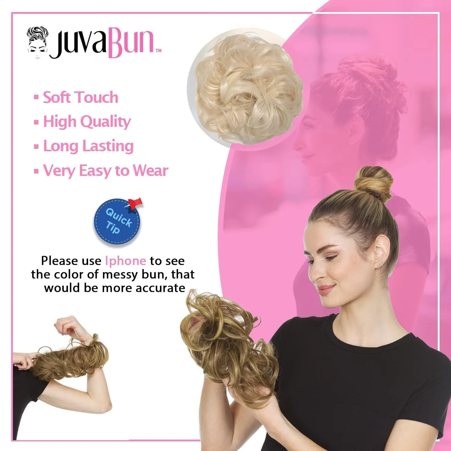 JuvaBun Bleach Blonde Messy Bun Hair Piece - Synthetic Foam Wig for Women