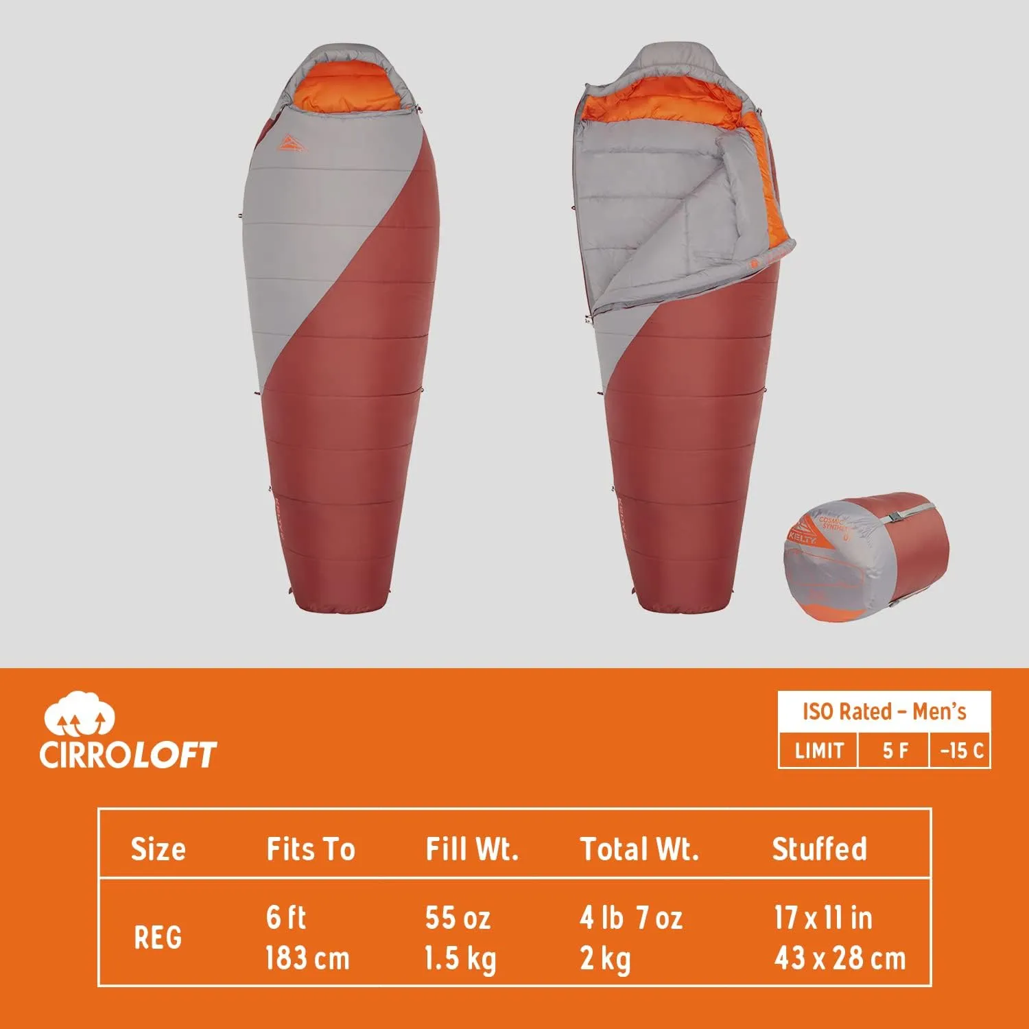 Kelty Cosmic Synthetic Fill 0 Degree Backpacking Sleeping Bag, Regular – Compression Straps, Stuff Sack Included