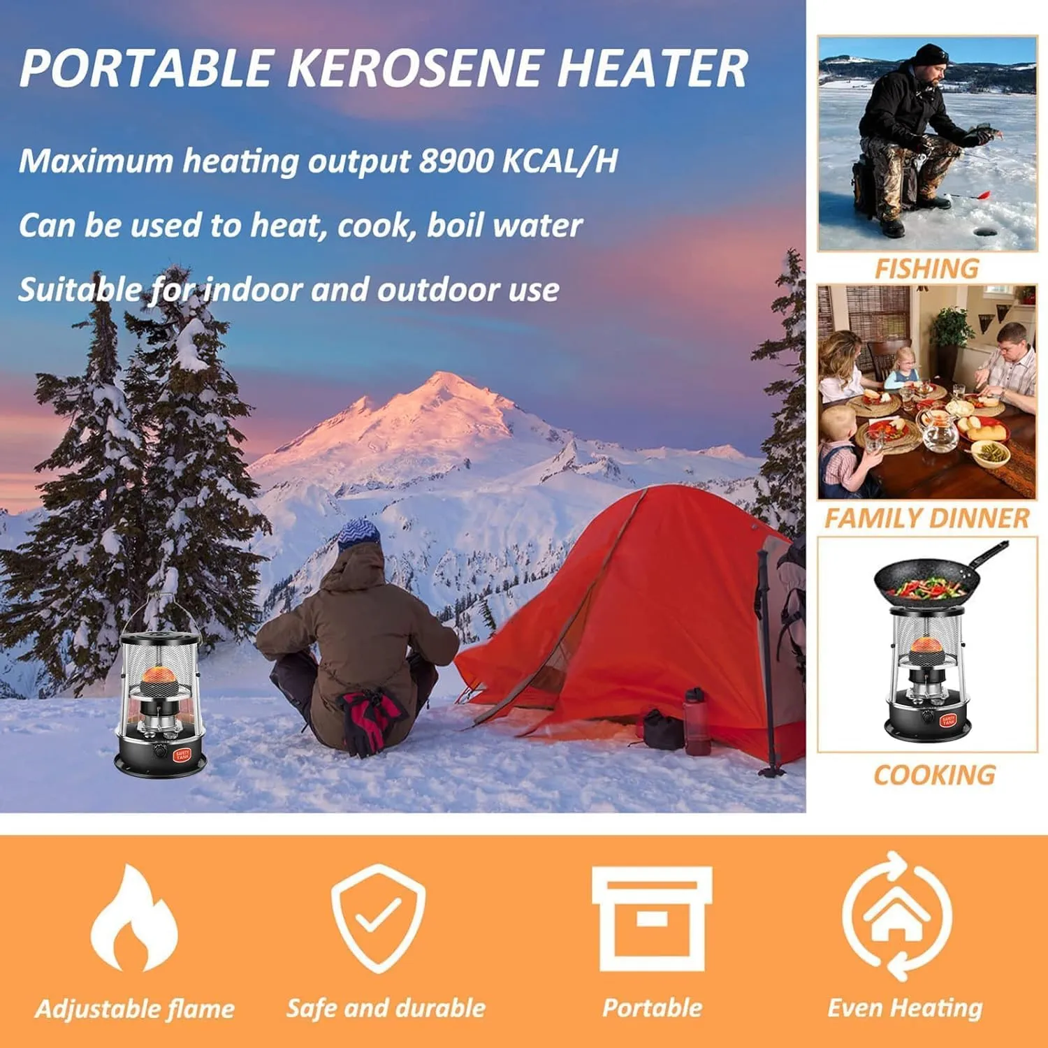 Kerosene Heater for Indoor Camping Stove 4.5L Kerosene Stove Burner Non Electric Efficient Tent Heater Camping Burner
