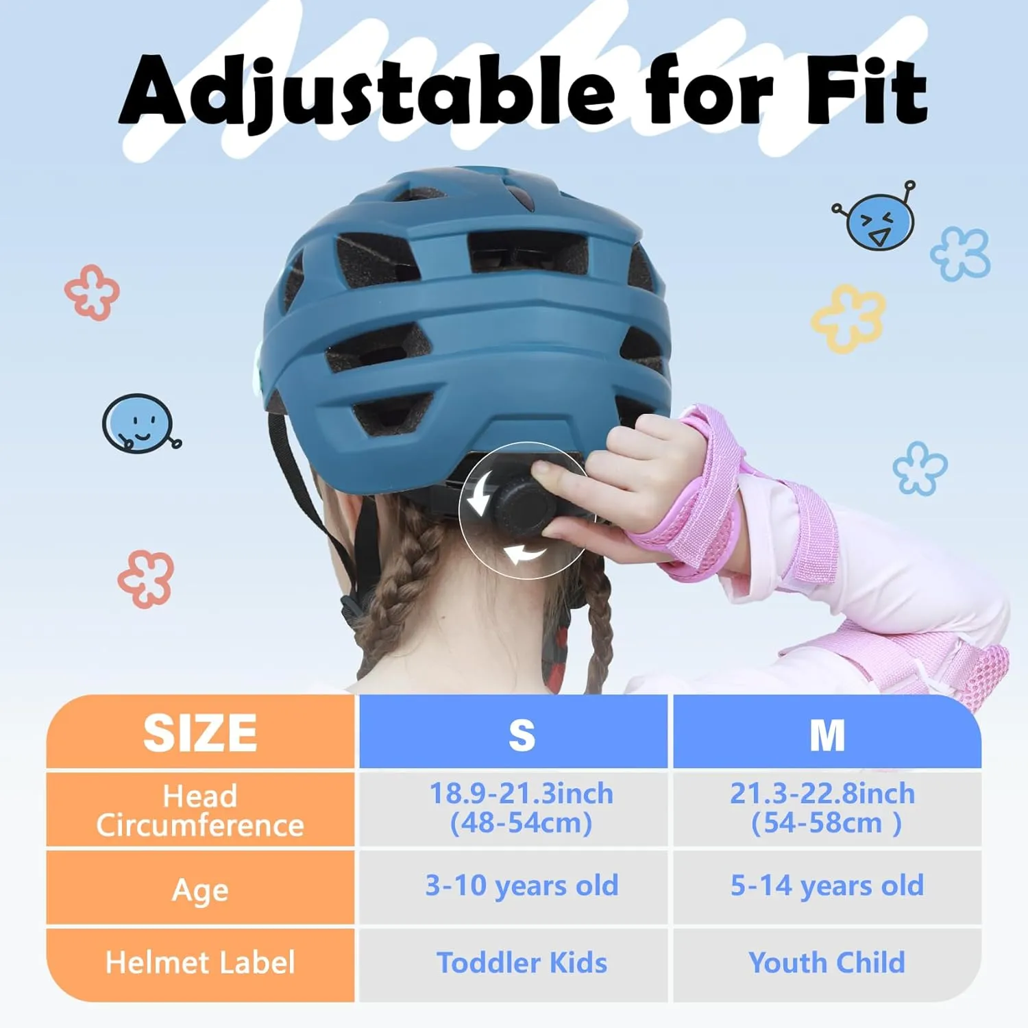 Kids Bike Helmet, 2 Size Adjustable for Youth Toddler Boys & Girls 3-5-8-10-12-14 Years, Child Helmets with Visor for Skating Cycling Scooter