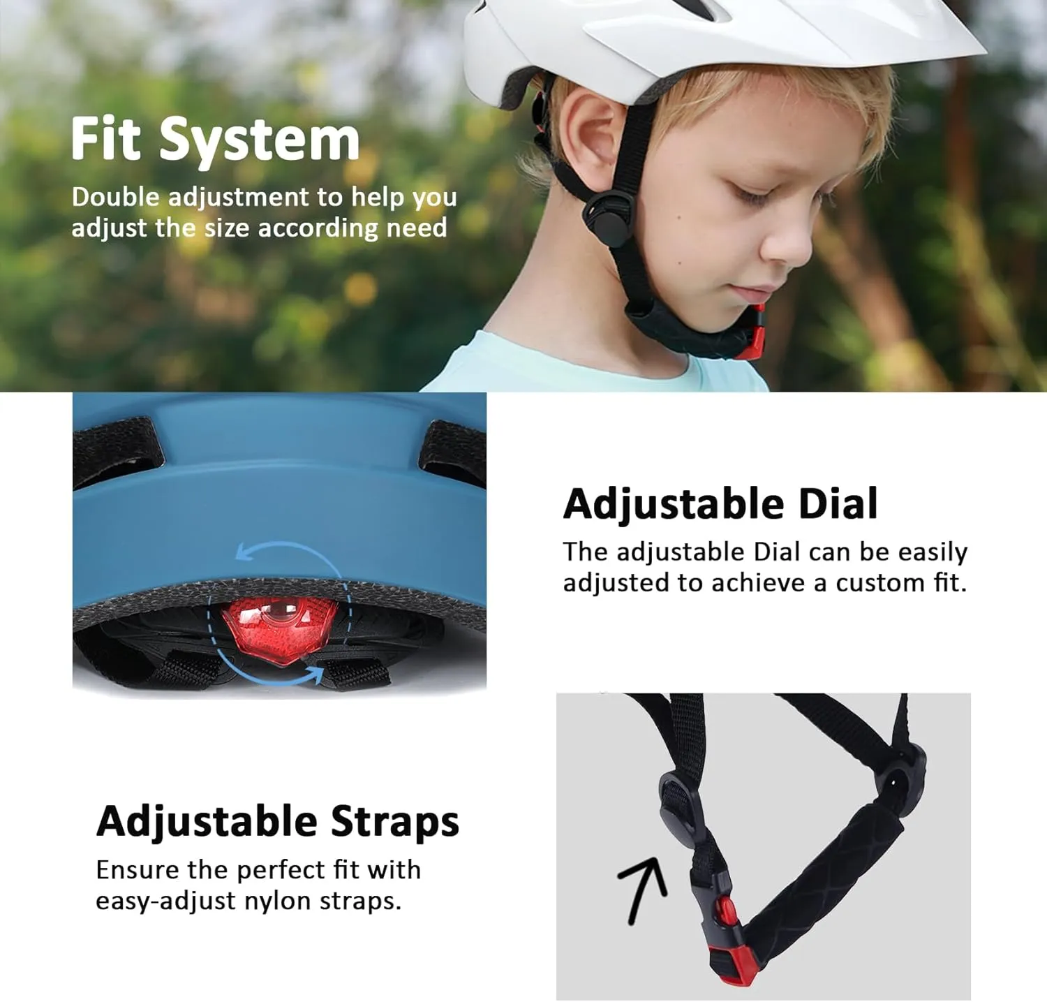 Kids Bike Helmet, Adjustable Youth Boys Girls Helmets for Ages 3-5-8-14 Years (50-57cm), Child Helmet with Visor and LED Light, Lightweight Multi-Sport Bicycle Scooter Skate Cycling Helmets