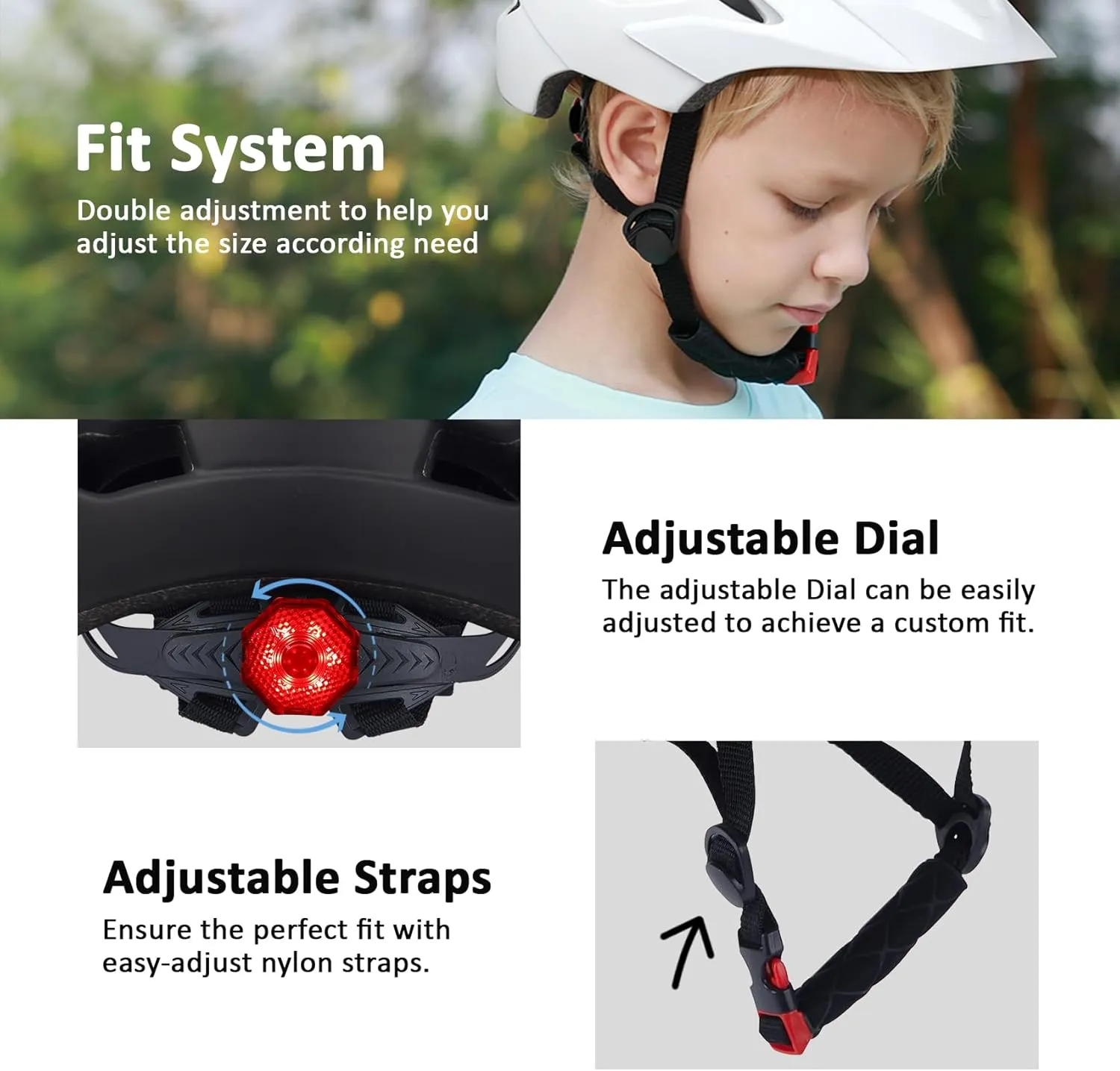 Kids Bike Helmet, Adjustable Youth Boys Girls Helmets for Ages 3-5-8-14 Years (50-57cm), Child Helmet with Visor and LED Light, Lightweight Multi-Sport Bicycle Scooter Skate Cycling Helmets