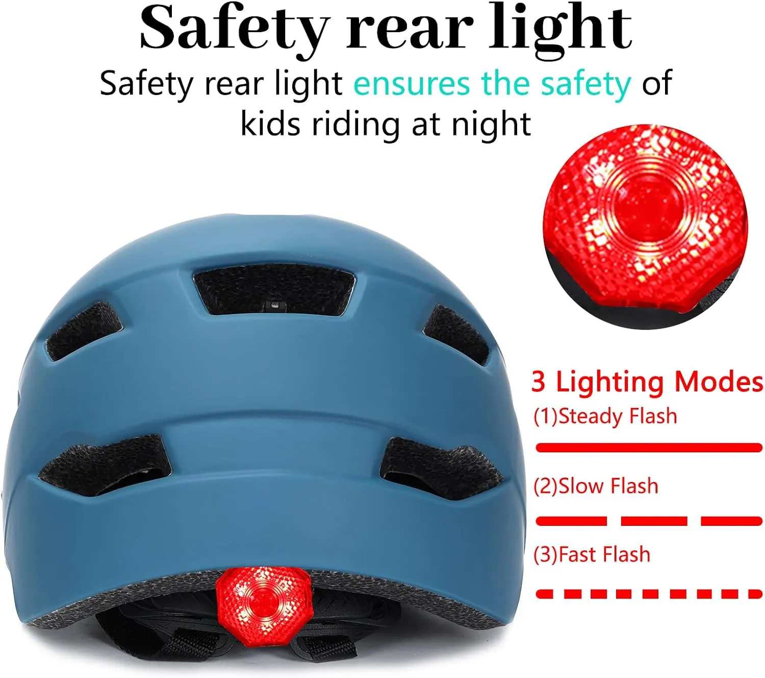 Kids Bike Helmet, Adjustable Youth Boys Girls Helmets for Ages 3-5-8-14 Years (50-57cm), Child Helmet with Visor and LED Light, Lightweight Multi-Sport Bicycle Scooter Skate Cycling Helmets