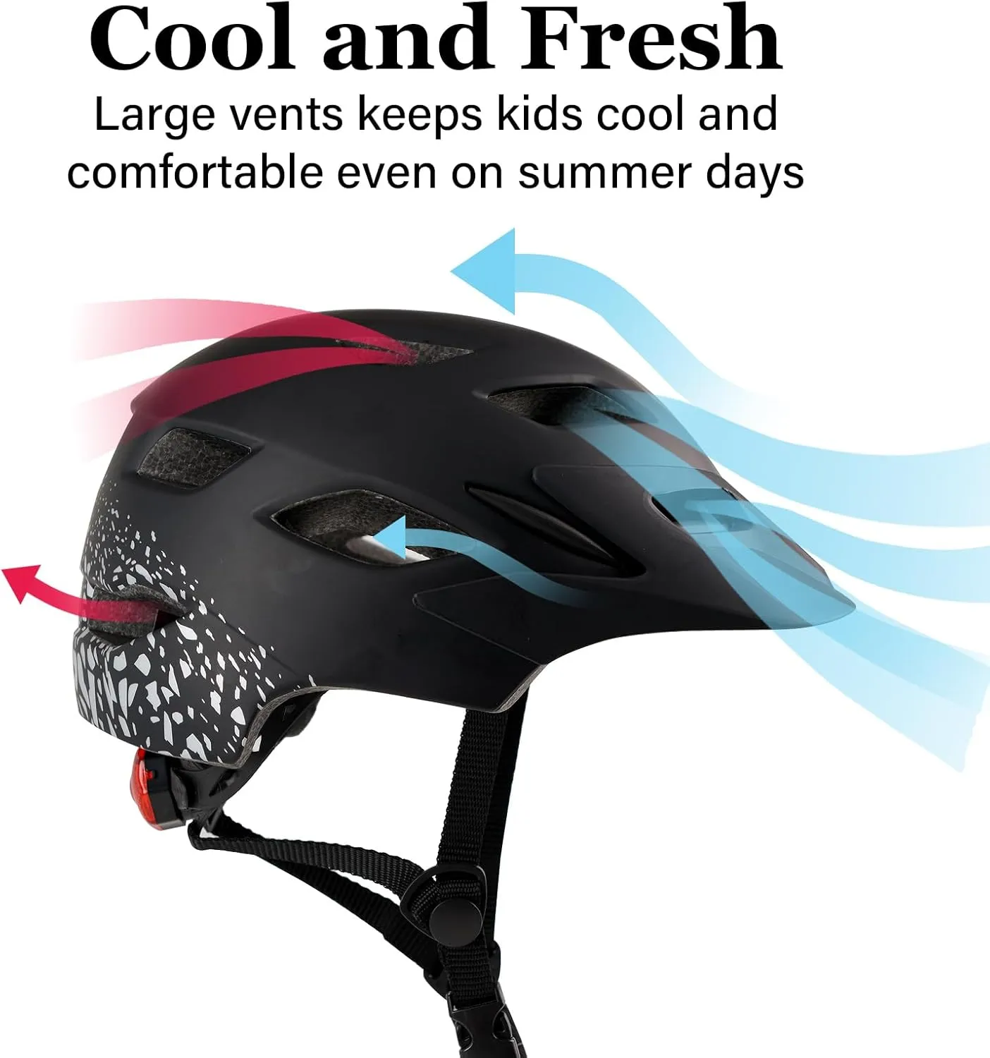 Kids Bike Helmet, Adjustable Youth Boys Girls Helmets for Ages 3-5-8-14 Years (50-57cm), Child Helmet with Visor and LED Light, Lightweight Multi-Sport Bicycle Scooter Skate Cycling Helmets