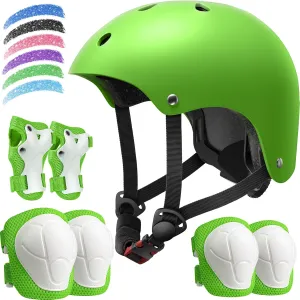 Kids Bike Helmet Set, Adjustable Helmet for Ages 3-14 Year Boys Girls, Toddler Pad Set with Knee and Elbow Pads for Bike, Roller, Skating, Scooter, Longboard and More Sports, 6 Color