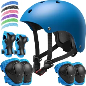 Kids Bike Helmet Set, Adjustable Helmet for Ages 3-14 Year Boys Girls, Toddler Pad Set with Knee and Elbow Pads for Bike, Roller, Skating, Scooter, Longboard and More Sports, 6 Color