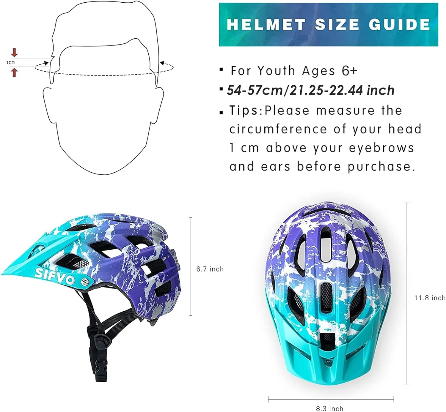 Kids Bike Helmet, SIFVO Kids Helmet 8  Boys and Girls Bike Helmet with Cool Visor, Bike Helmets for Kids, Youth Bike Helmet Kids Mountain Bike Helmet Lightweight and Sturdy【55-58cm】